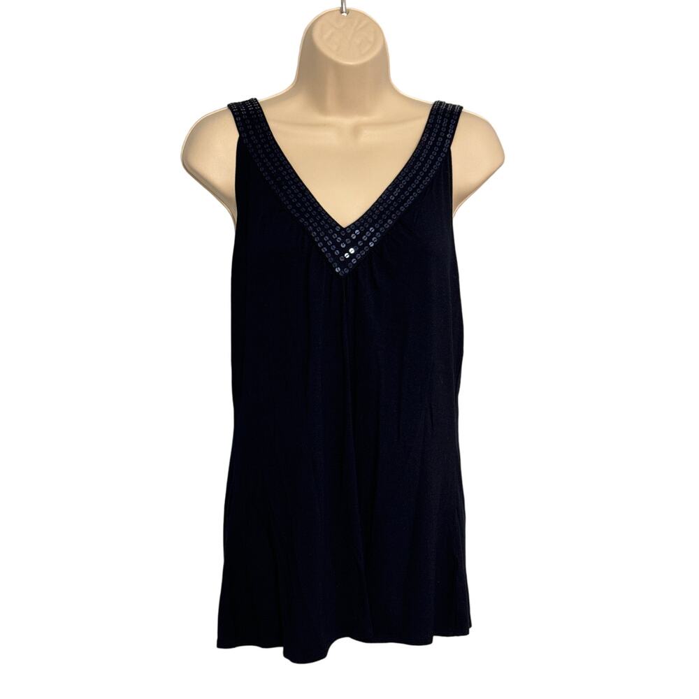 Michael Kors Navy Blue Sequin V-Neck Tank Top Sleeveless Blouse 25S8538V65 L‎